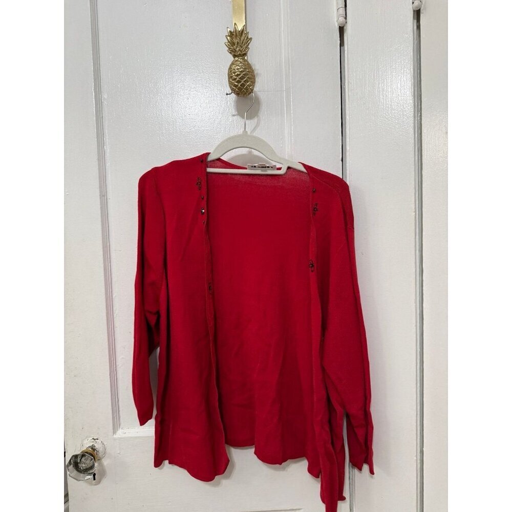 Studio I Red Open Front Cardigan Sweater
